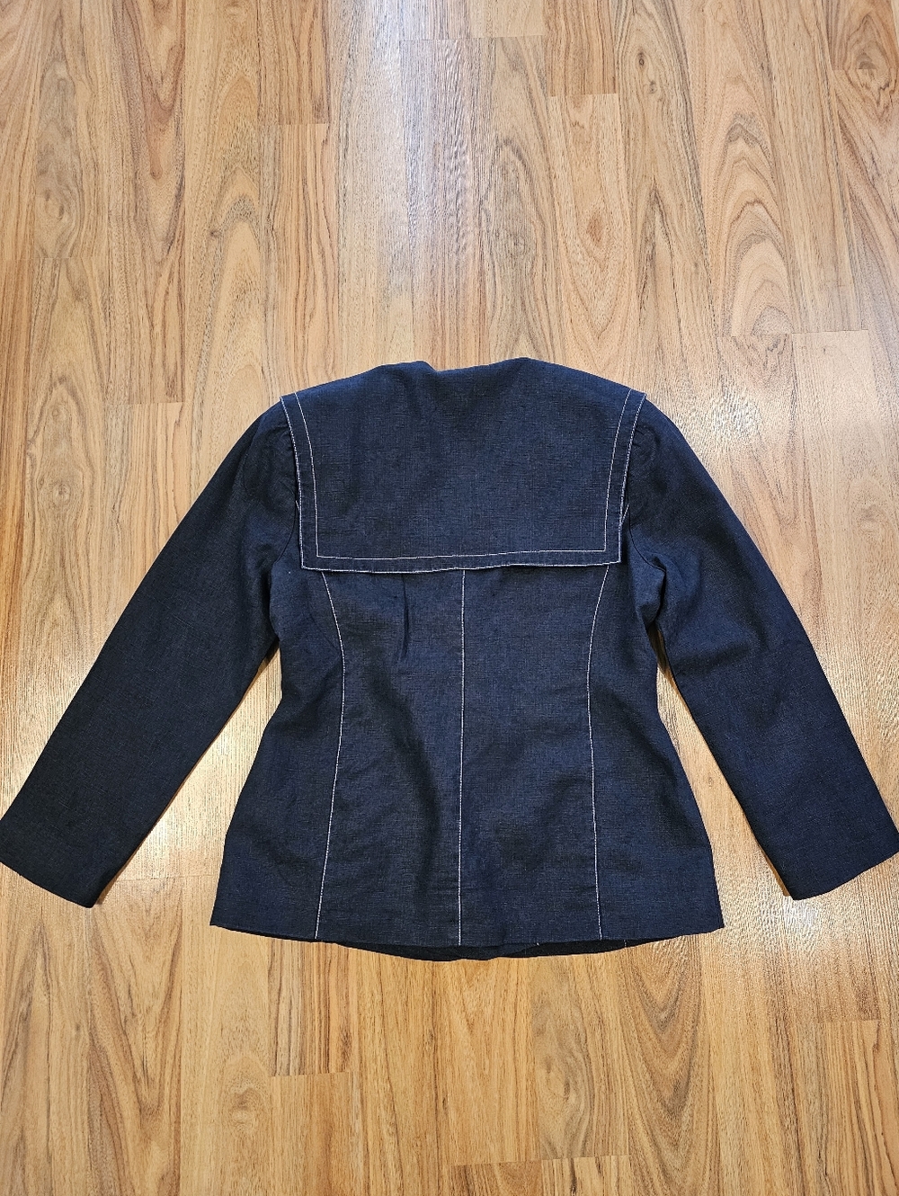 Vintage Ellen Tracy 100% Linen Navy Sailor Collar Blazer Jacket - Picture 2 of 15